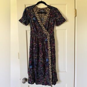 Maeve By Anthropologie Floral Animal Print Faux Wrap Dress Size 2 Short Sleeve